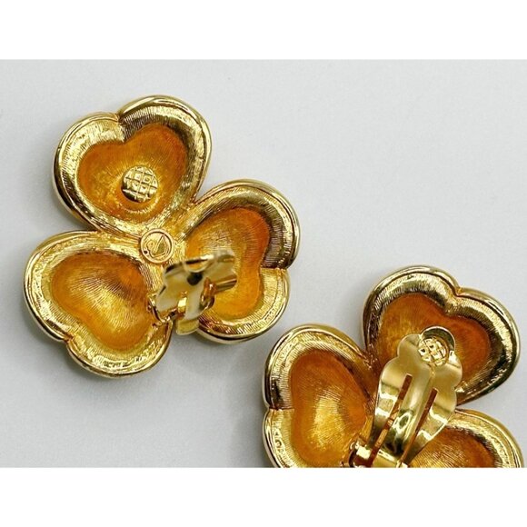 Swarovski Green Blue Crystal Heart Three Leaf Clover Clip On Earrings - Picture 5 of 5